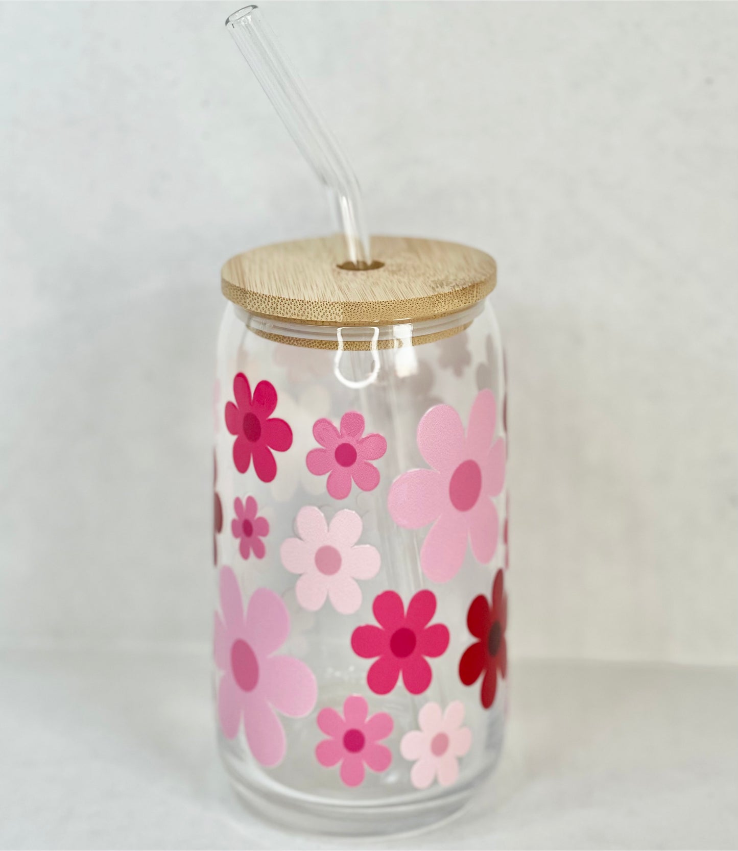 Pink Daisies - 16 oz Glass Cup